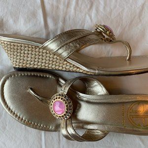 Lilly Pulitzer Gold Leather Wedge